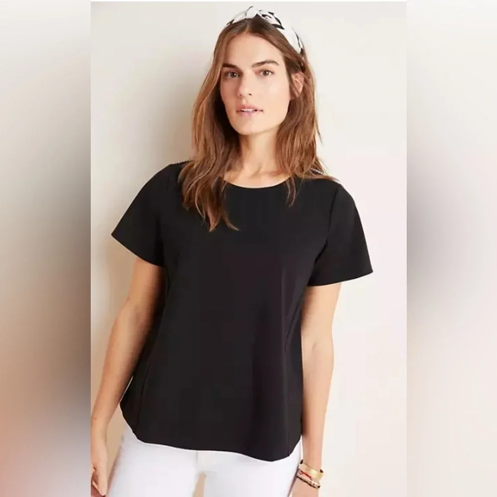 Eri +‎ Ali Gingham Back Peplum Top Black Tee Anthropologie XS - Picture 11 of 12